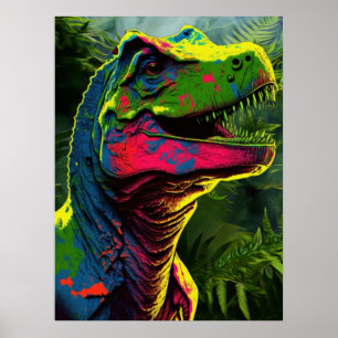 Dinosaur Blue T Rex Pink and Jungle Green Kids  Poster