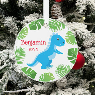 Dinosaur Blue T-Rex Tropical Keepsake Christmas Ornament