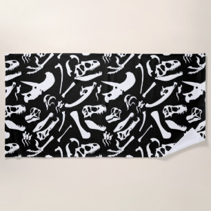 Dinosaur Bones (Black and White) Beach Towel