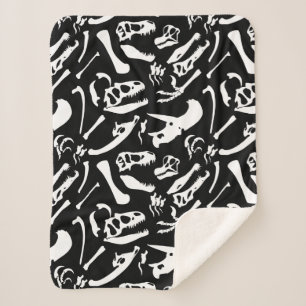 Dinosaur Bones (Black and White) Sherpa Blanket