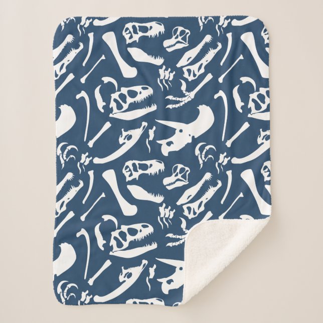Dinosaur Bones (Blue) Sherpa Blanket (Front)