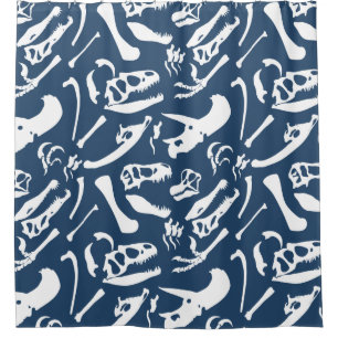 Dinosaur Bones (Blue) Shower Curtain
