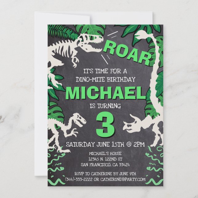 Dinosaur Bones Kids Birthday Dino Trex Boy Invitation (Front)