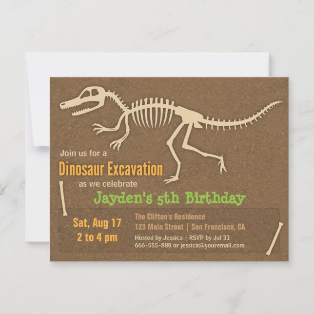 Dinosaur Bones Kids Birthday Party Invitations (Front)