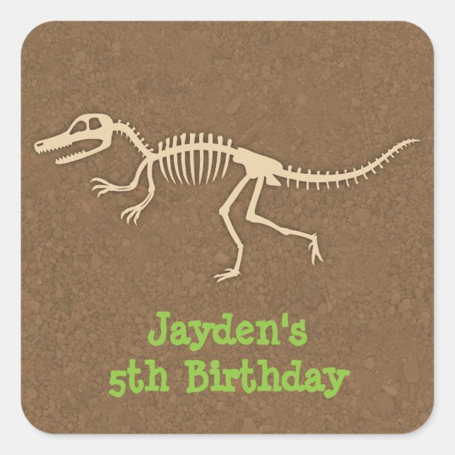 Dinosaur Bones Kids Birthday Party Labels (Front)