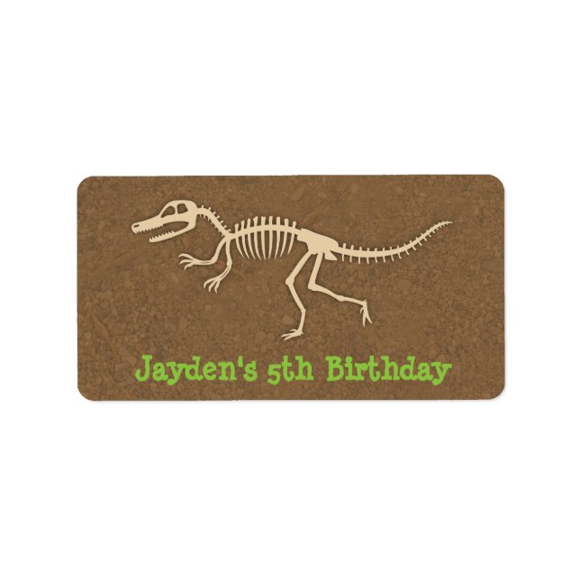 Dinosaur Bones Kids Birthday Party Labels (Front)