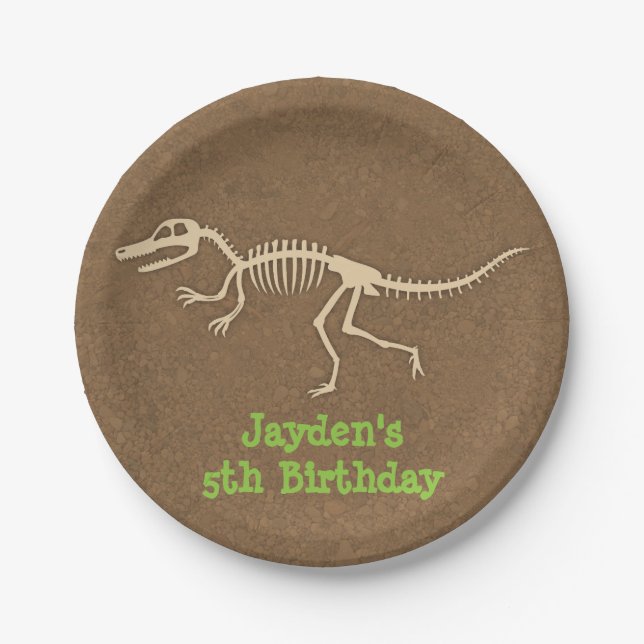 Dinosaur Bones Kids Birthday Party Supplies Paper Plate (Front)