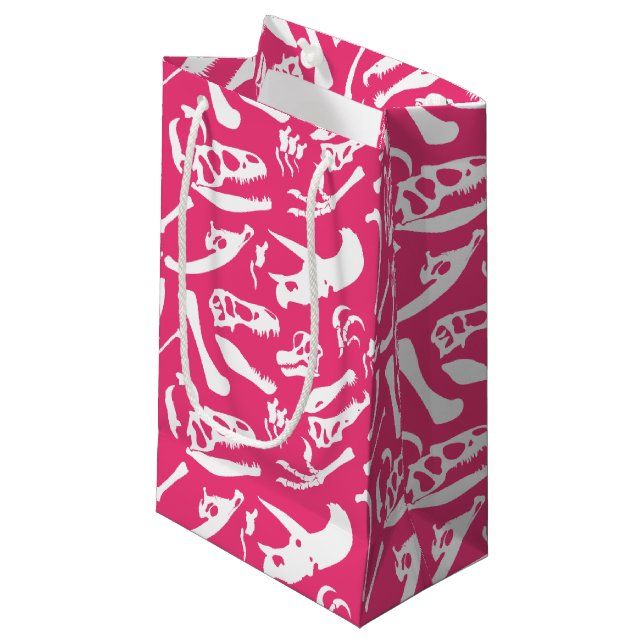 Dinosaur Bones (Pink) Small Gift Bag (Front Angled)