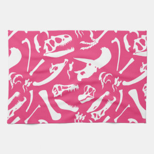Dinosaur Bones (Pink) Tea Towel