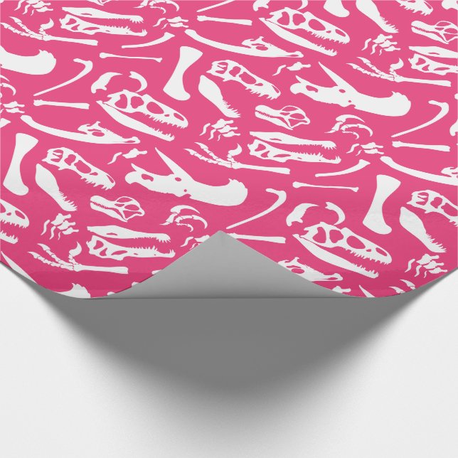 Dinosaur Bones (Pink) Wrapping Paper (Corner)