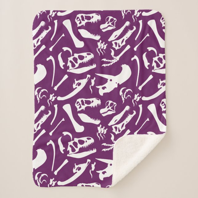 Dinosaur Bones (Purple) Sherpa Blanket (Front)