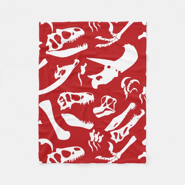 Dinosaur Bones (Red) Fleece Blanket (Front)