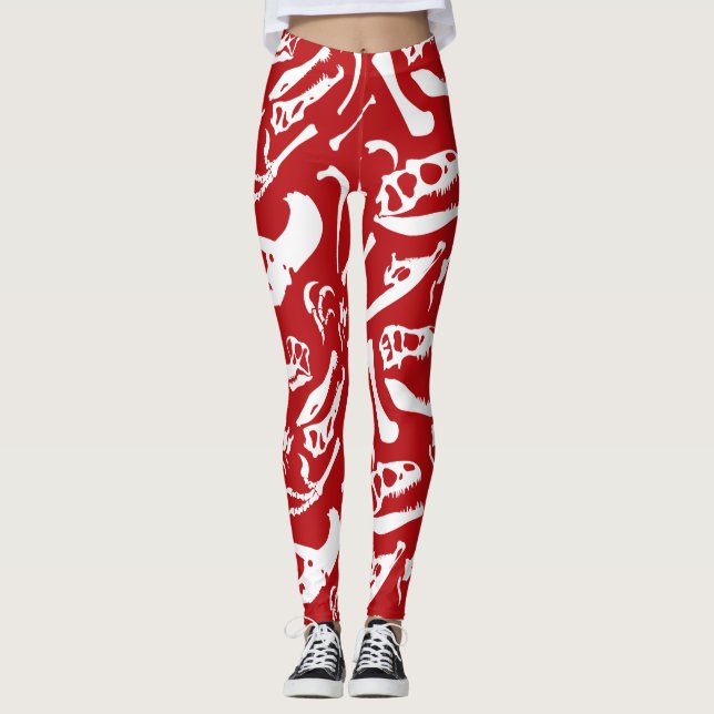 Dinosaur Bones (Red) Leggings (Front)