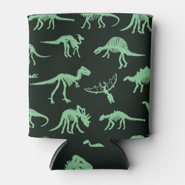 Dinosaur Bones Vintage Silhouette Illustration. Can Cooler (Front)