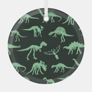 Dinosaur Bones Vintage Silhouette Illustration. Glass Tree Decoration