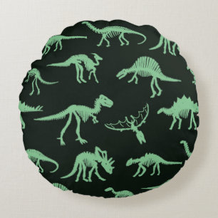 Dinosaur Bones Vintage Silhouette Illustration. Round Cushion