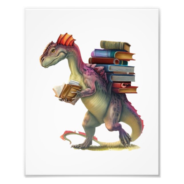 Dinosaur Book worm - Cute Fantasy Reading Lover De Photo Print (Front)