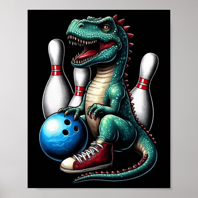 Dinosaur Bowling Ll Graphic Funny Dino Bowler Kids Poster (Front)