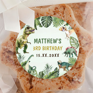 Dinosaur Boy 3rd Birthday Party Classic Round Sticker