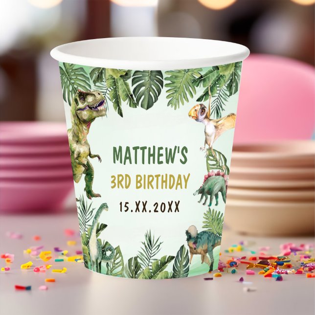 Dinosaur Boy 3rd Birthday Party Paper Cups (Creator Uploaded)
