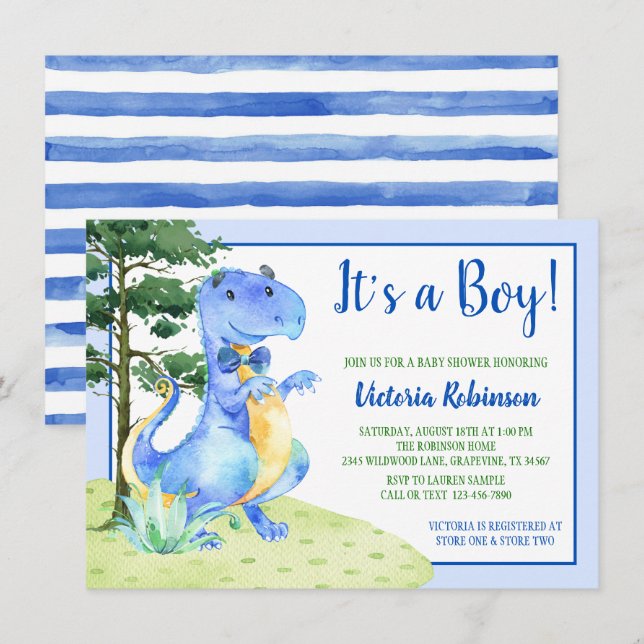 Dinosaur Boy Baby Shower Invitation (Front/Back)