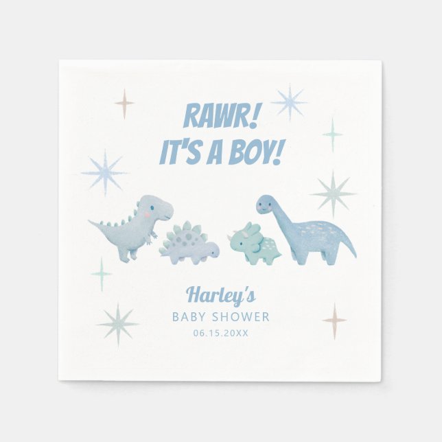 Dinosaur Boy Baby Shower RAWR Napkins (Front)