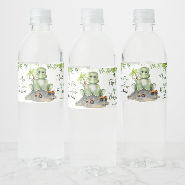 Dinosaur Boy Baby Shower Water Bottle Label (Bottles)