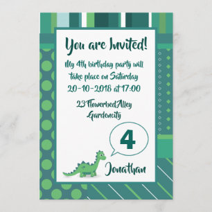 Dinosaur boy birthday  invitation in green/blue
