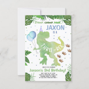 Dinosaur boy birthday invitation, Three-Rex invite