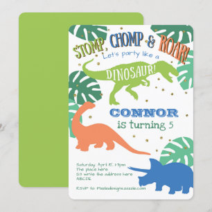 Dinosaur, Boy Birthday Party, Green, Blue Birthday Invitation