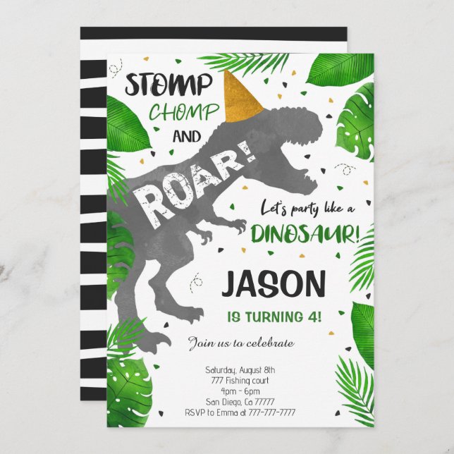 Dinosaur Boy Birthday Party Invitation (Front/Back)