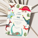 Dinosaur boy birthday party invitation<br><div class="desc">An cute hand painted dinosaur boy birthday party invitation card with dinosaurs in a pre historic jungle. Original artwork by Caroline Bonne Müller.</div>