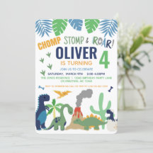 Dinosaur Boy Blue Birthday Invitation