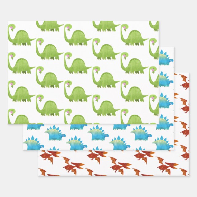 Dinosaur Boy Dino Trex Birthday Baby Shower Wrapping Paper Sheet (Set)