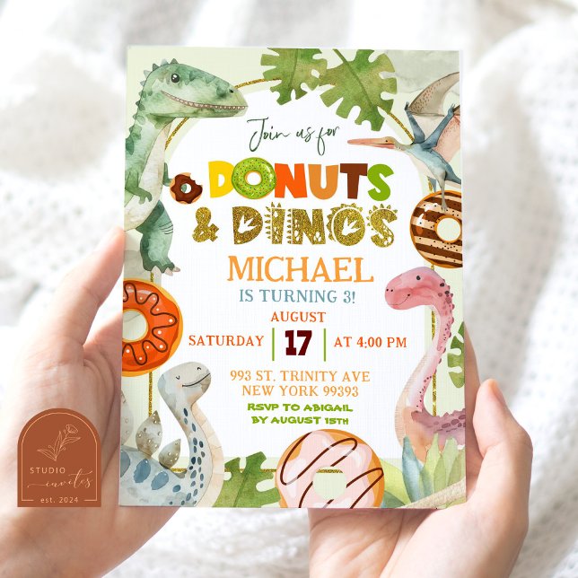 Dinosaur Boy Doughnuts and Dinos Birthday Party Invitation (Creator Uploaded)