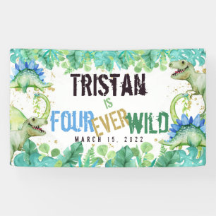Dinosaur Boy Four Ever Wild Birthday  Banner
