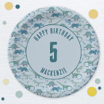Dinosaur Boy Kids Birthday Party Blue Paper Plate<br><div class="desc">Time for a wild birthday party!  A fun bunch of adorable dinosaurs on a blue background,  ready to customise with your child's name and age.  Great for any age child,  boy or girl.  Original art by Nic Squirrell.</div>