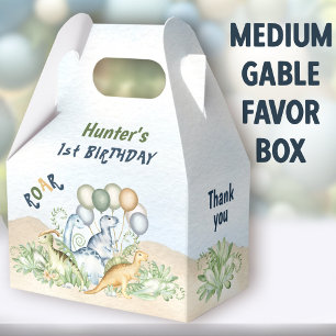 Dinosaur Boy Pastel Blue Green 1st Birthday Medium Favour Box