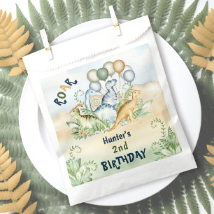 Dinosaur Boy Pastel Blue Green 2nd Birthday Favour Bags