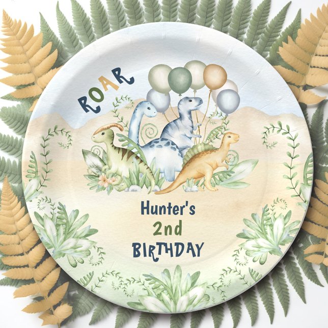 Dinosaur Boy Pastel Cute Blue Green 2nd Birthday Paper Plate (Dinosaur Boy Pastel Cute Blue Green 2nd Birthday Paper Plates)