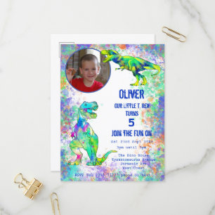 Dinosaur Boys 5th Birthday Colourful T Rex Photo I Invitation Postcard