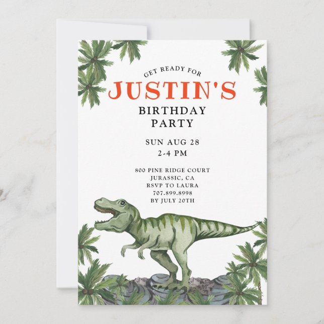 Dinosaur Boy's Birthday Party Invitation (Front)