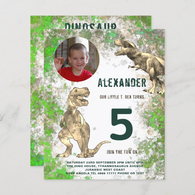 Dinosaur Boys Birthday Party Photo (Front/Back)