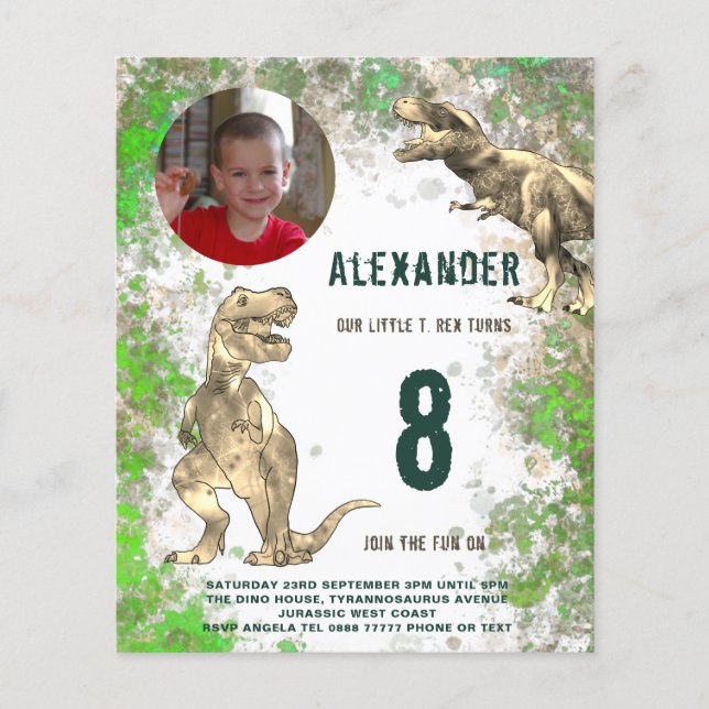 Dinosaur Boys Birthday Party Photo Budget Flyer (Front)