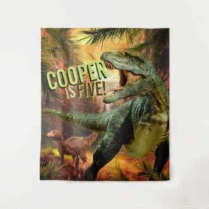 Dinosaur Boys Birthday TRex Custom Name Backdrop Tapestry