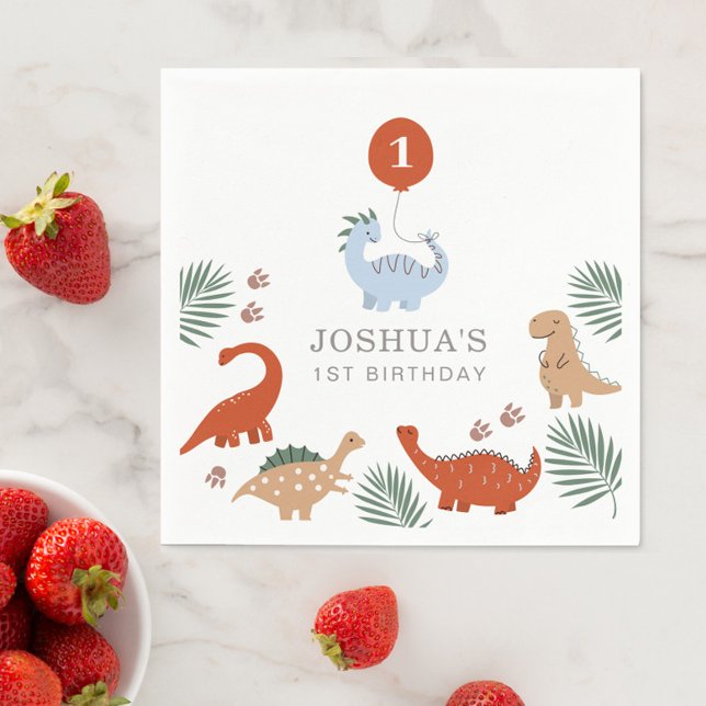 Dinosaur Boys First 1st Birthday Napkin (Creator Uploaded)