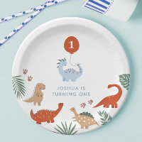 Dinosaur Boys First 1st Birthday Paper Plates