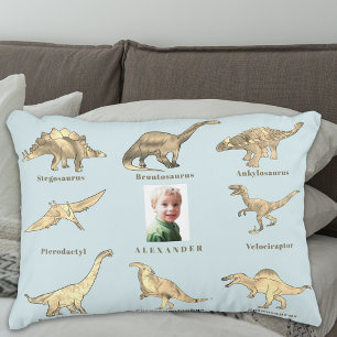 Dinosaur Boys Personalized Name and Photo Blue Decorative Cushion