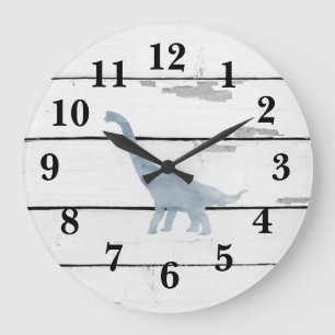 Dinosaur Brachiosaurus Decor Rustic Shiplap Large Clock