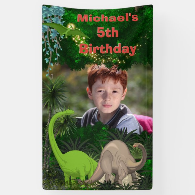 Dinosaur brachiosaurus jungle foliage boys photo banner (Vertical)